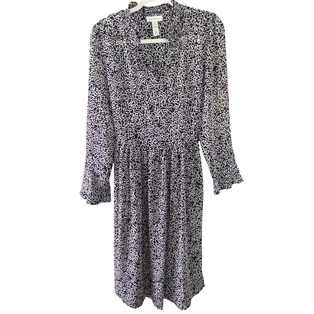Neiman Marcus Midi Sheer Dress Bell Sleeves Medium Boho Abstract Luxury Artsy